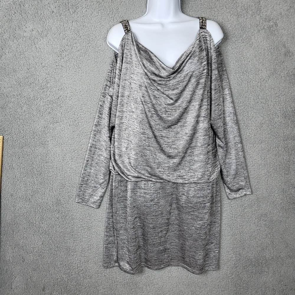 White house Black Market Women's gray knit Cold shoulder Dress Size M